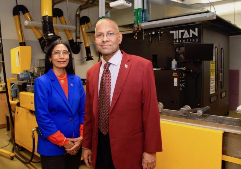 Award-winning researchers Prof. Manjusri Misra and Prof. Amar Mohanty in the Bioproducts Discovery and Development Centre.