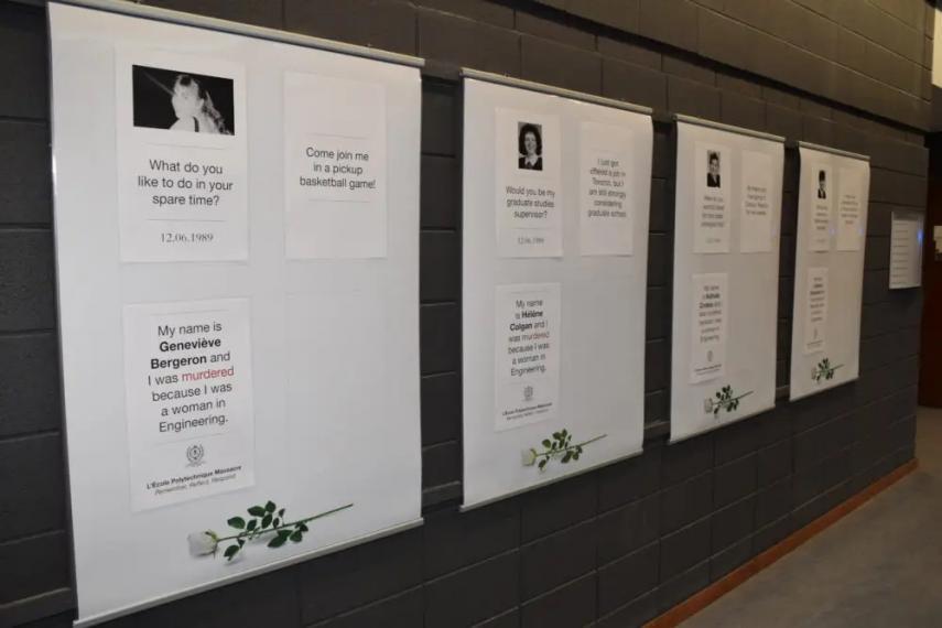 National Day of Remembrance and Action on Violence Against Women Posters in Thornbrough hallway