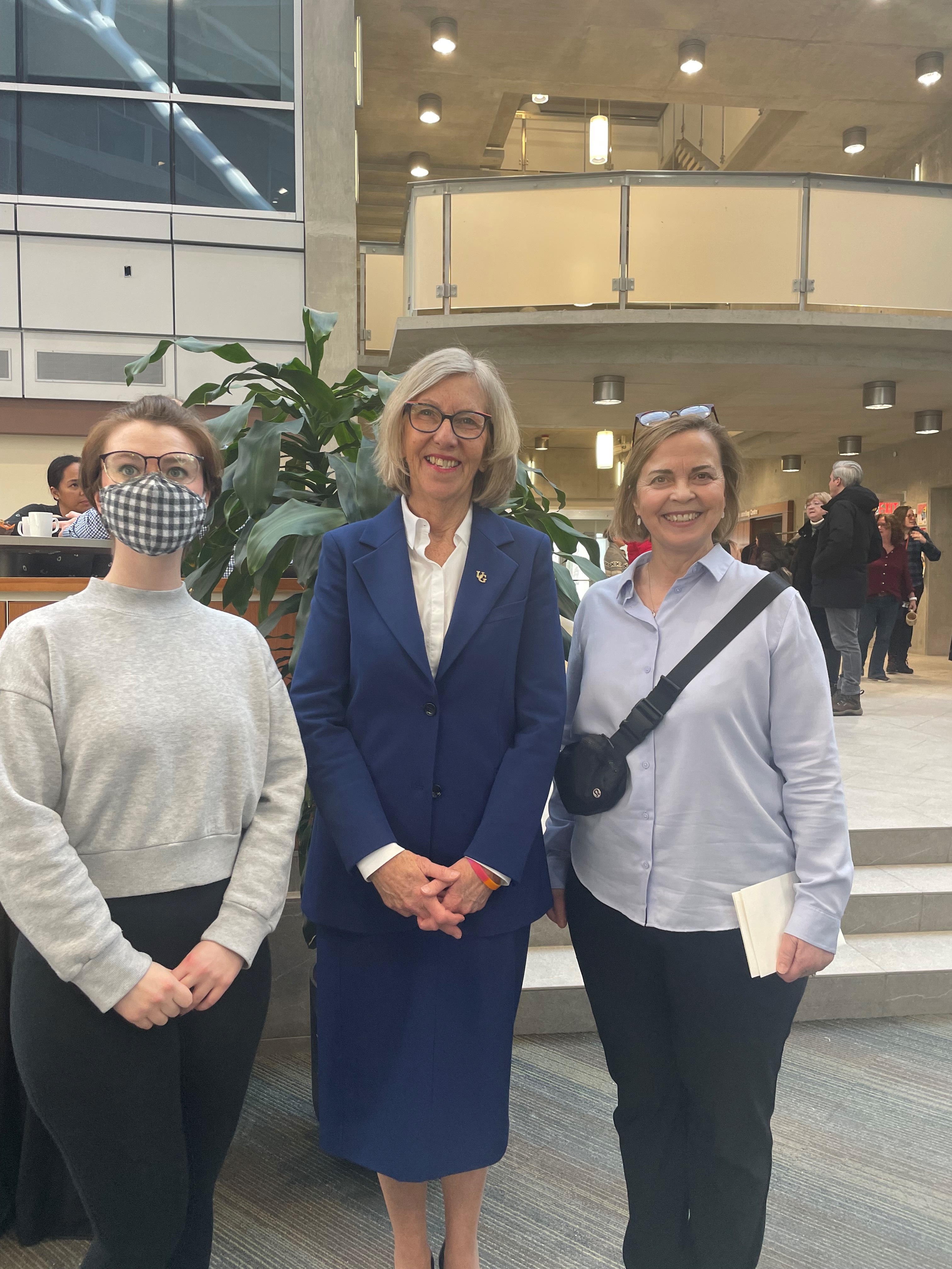 Pictured Clare Reid, Program Director of Creative Encounters; Charlotte Yates, UG President; and Jean Hein, Manager of Outreach CEPS.