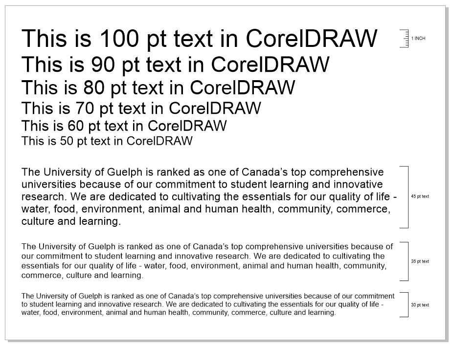 CorelDRAW font sizes